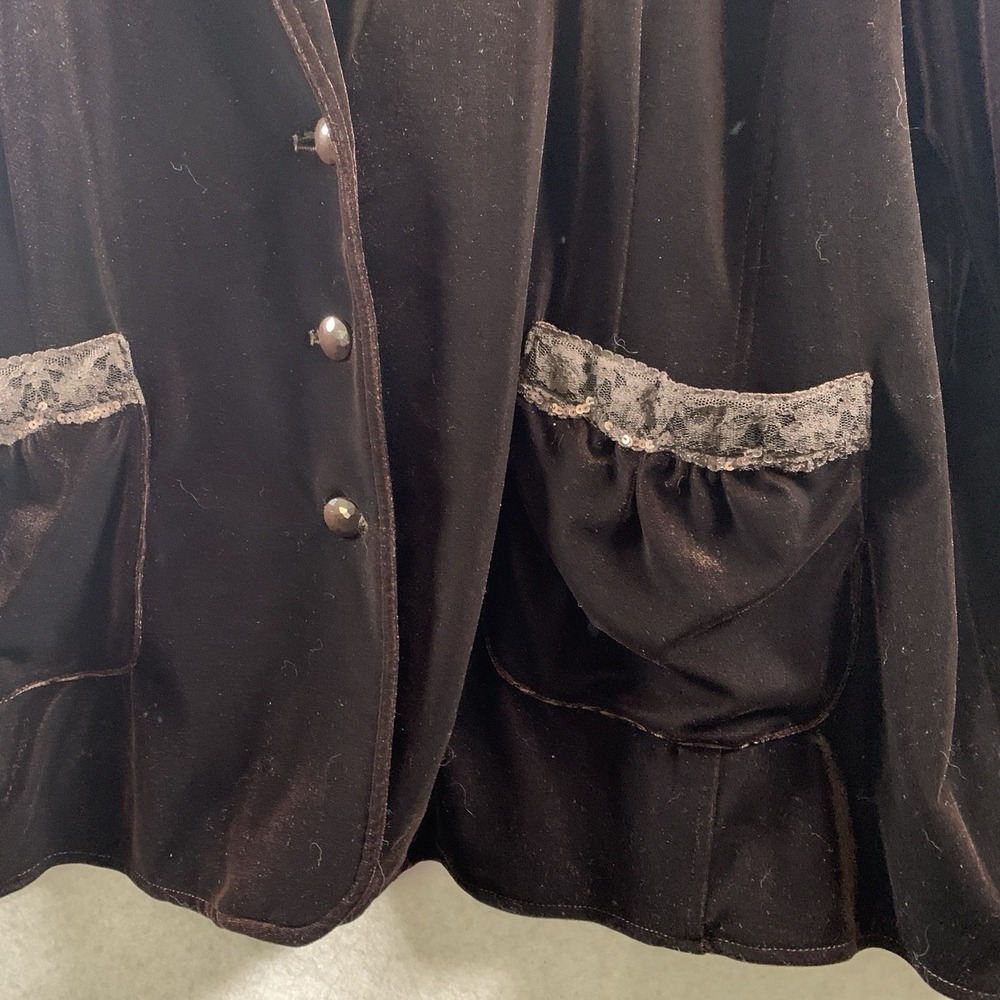 Victorian Romantic Womens Velvet Lace Trim Blazer Sz 2X Brown Academia Heritage